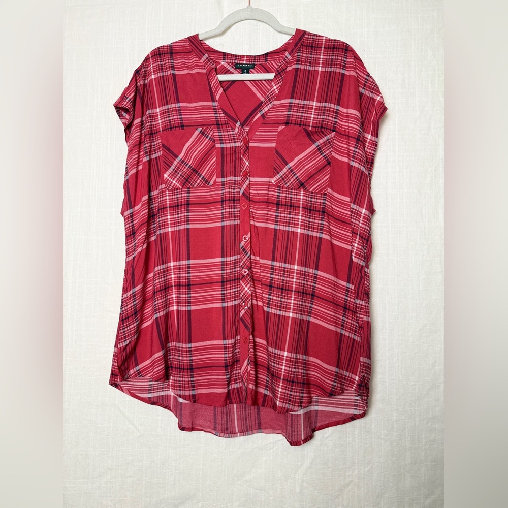 Torrid Red Boxy Button Down Shirt with Mandarin Collar Sz 0